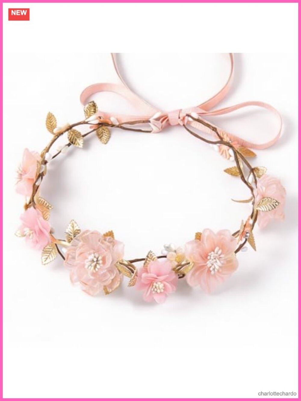 Adjustable Flower Crown Headband Golden Leaf Fairy Floral Halo Boho Wedding